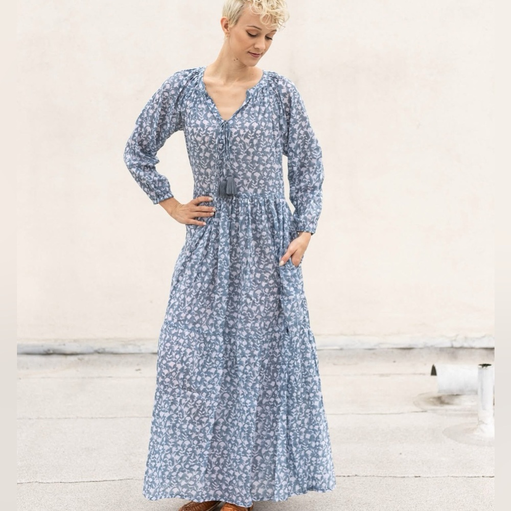 Be Bindaas mustard yellow/tan Printed Long Sleeve Maxi Dress-NWOT